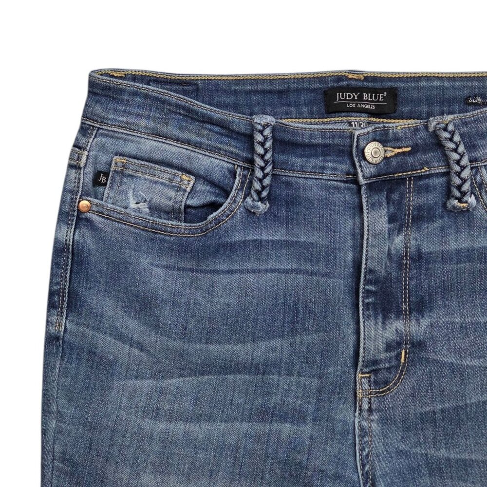 Judy Blue‎ Shauna Bootcut Jeans Womens 30 Mid Rise Braided Belt Loop - Picture 3 of 12